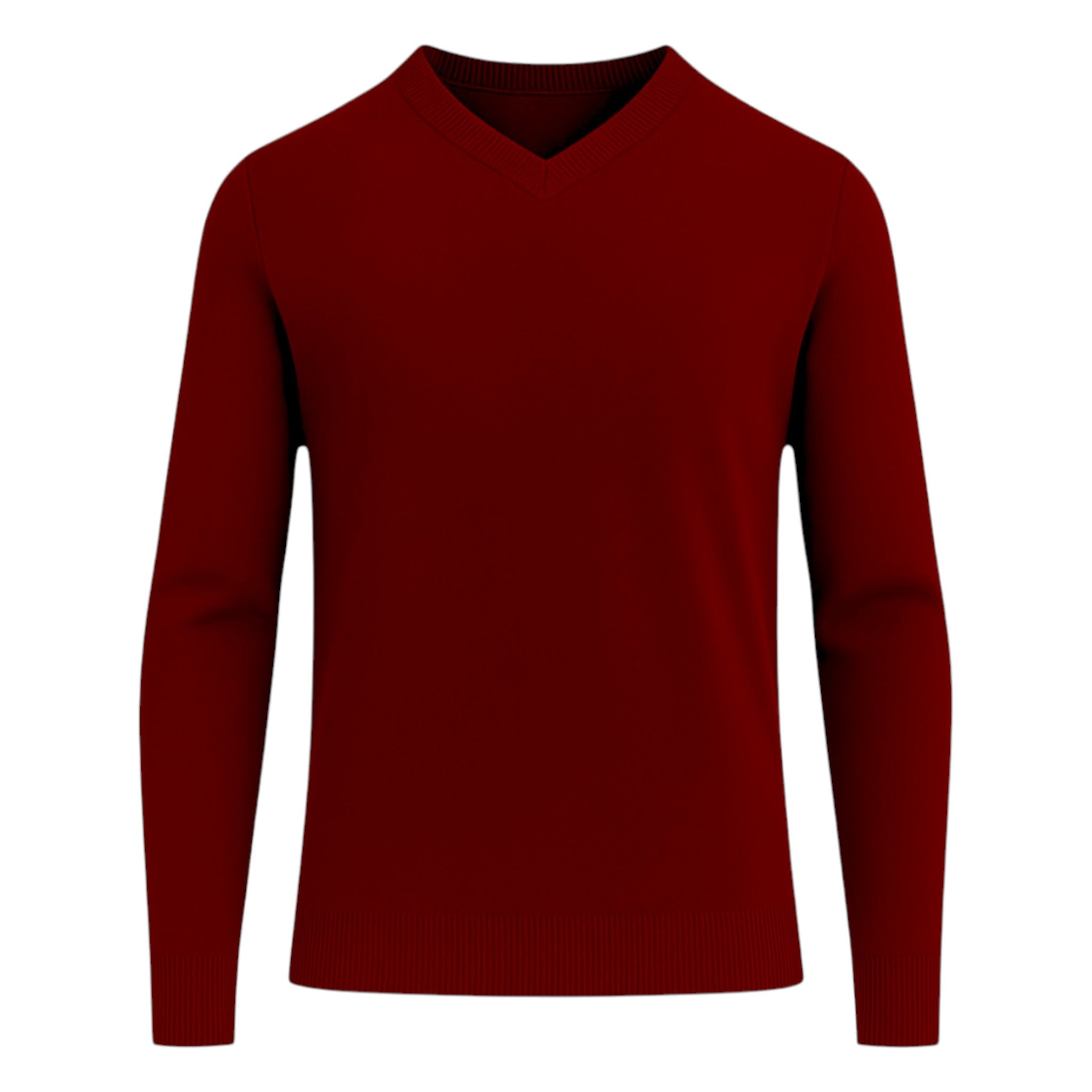 Men’s classic burgundy v-neck jumper – soft knit pullover sweater with long sleeves